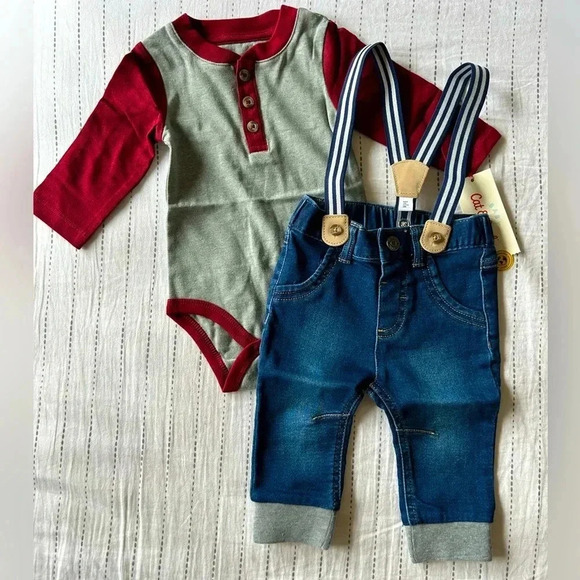 Cat & Jack baby Onesie with Jean Suspenders - Picture 1 of 8
